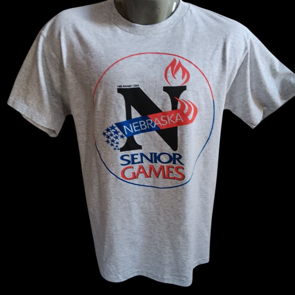 Vintage Mens T-shirt Large Y2K Nebraska Senior Games NEW FTL 2003 Gray